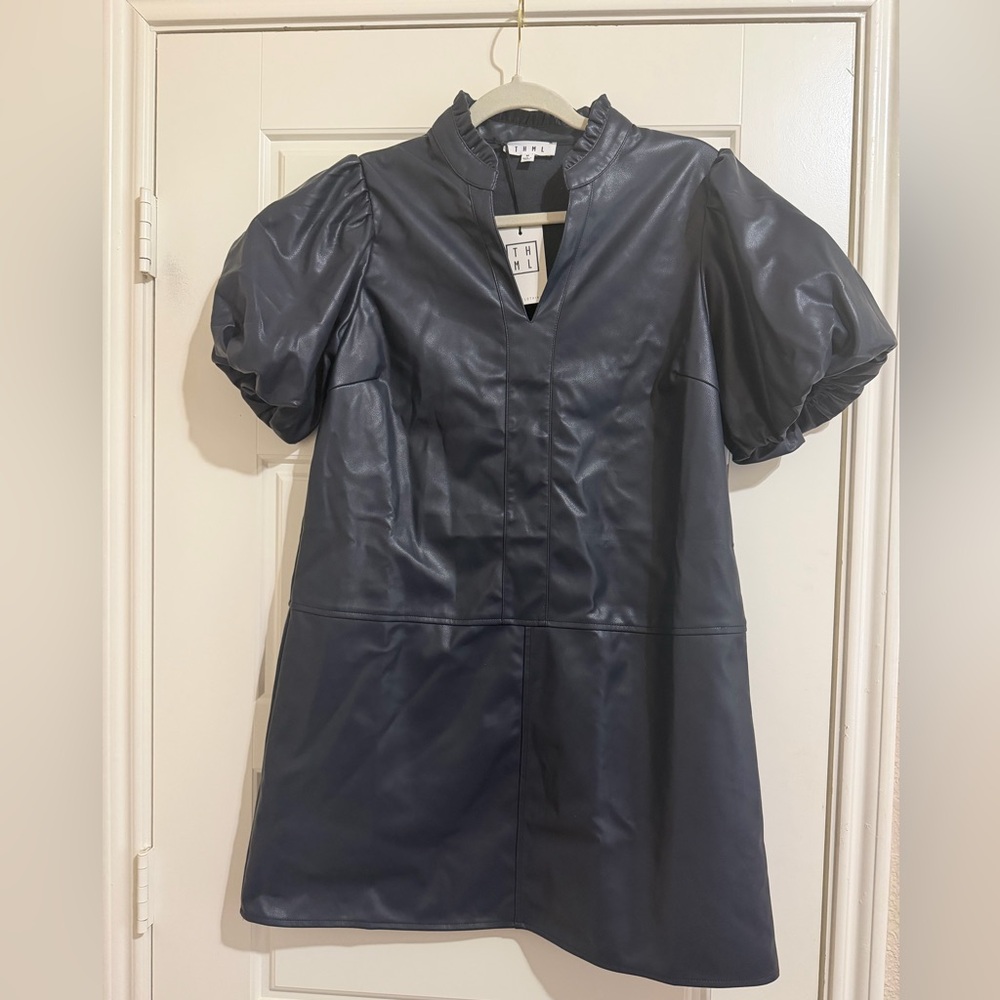 NWT THML Leather Puff Sleeve Dress